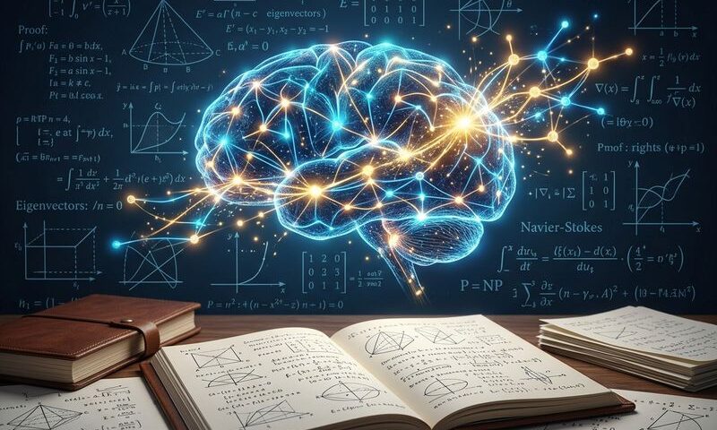 אילוסטרציה לפריצת הדרך המתמטית של OpenAI: בינה מלאכותית ונוסחאות מתמטיות