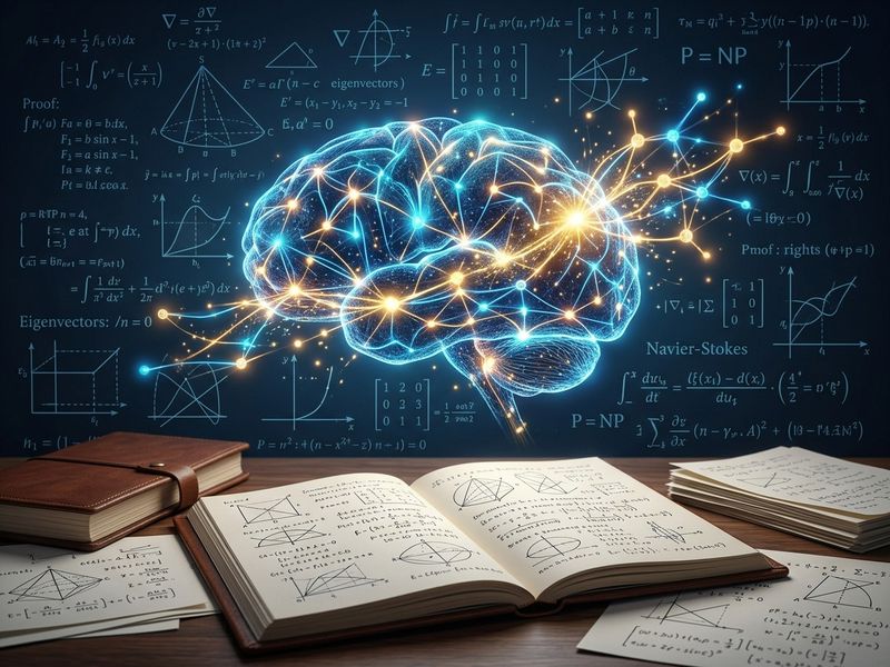 אילוסטרציה לפריצת הדרך המתמטית של OpenAI: בינה מלאכותית ונוסחאות מתמטיות